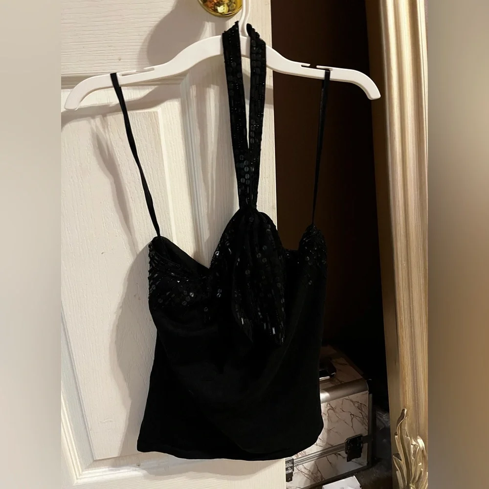 Magaschoni Black Sequin Halter Tank Top - Picture 6 of 9